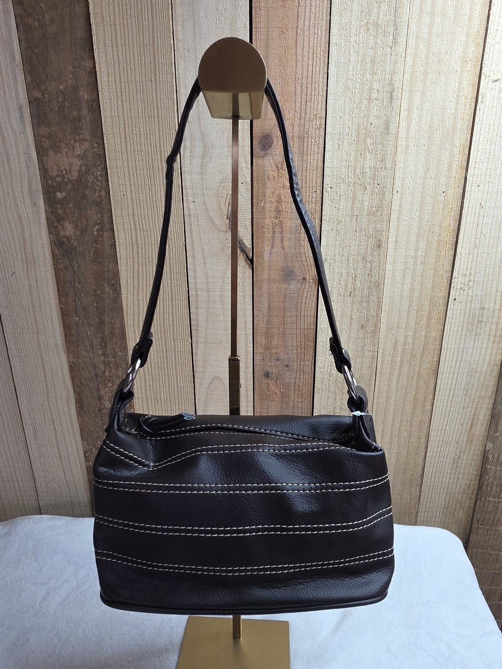 Women's Dark Brown Shoulder Bag with Contrast Stitching
